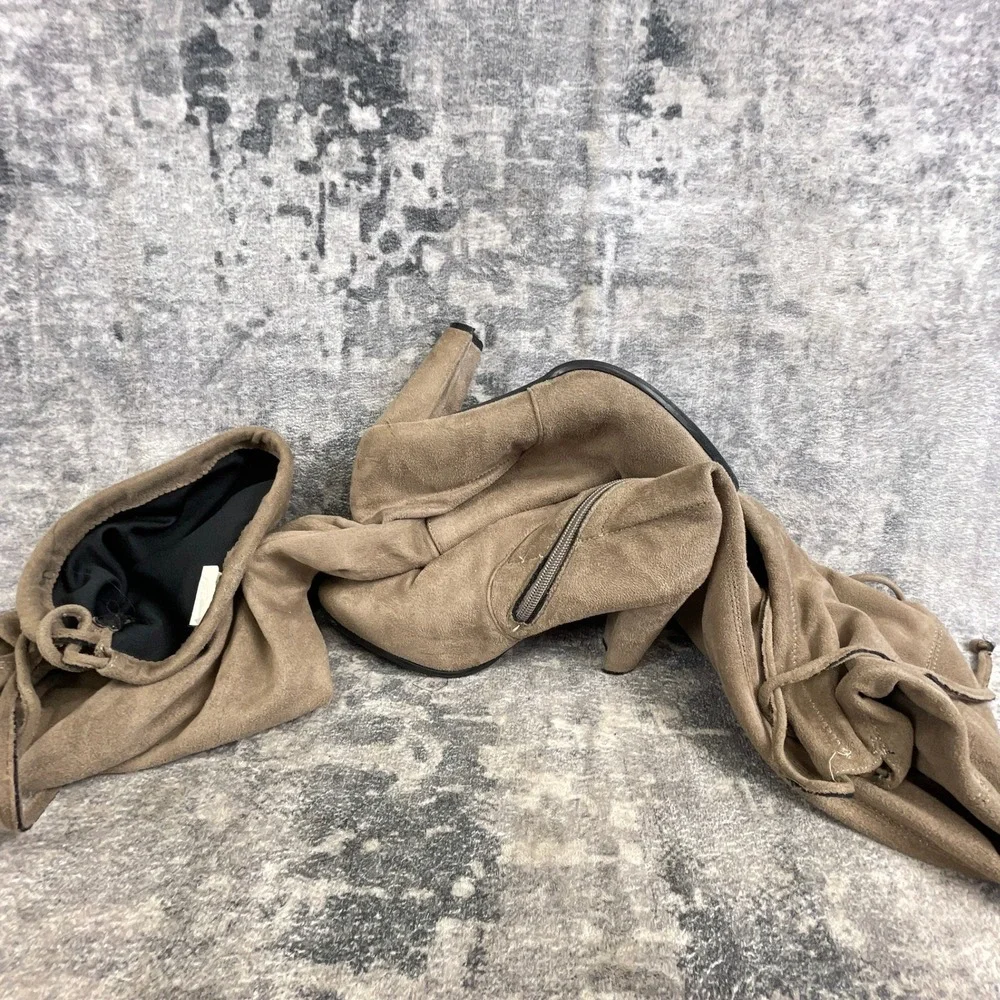 White Mountain Over The Knee Boots Women 6.5 M Khaki Suede Heel Drawstring
